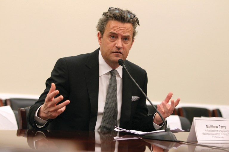 National Association of Drug Court Professionals 'All Rise Ambassador ' Actor Matthew Perry testifies before the House Commerce, Justice & Science Appropriations Subcommittee in support of funding for Drug Courts and Veterans Treatment Courts, programs that save money and cut crime by putting seriously addicted offenders in treatment rather than prison, on March 21, 2013 in Washington, DC. (Paul Morigi / AP Images for The National Association of Drug Court Professionals)