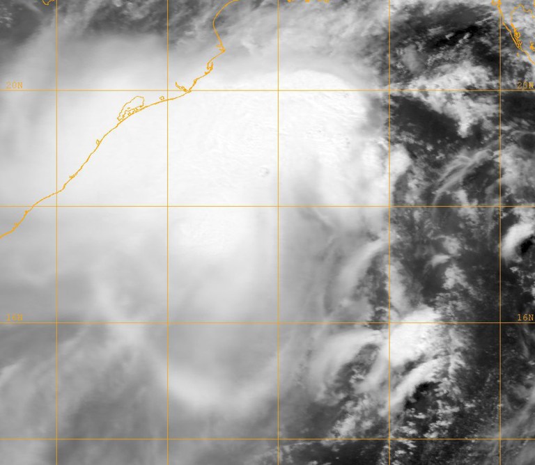 This image provided by the Naval Research Lab shows tropical cyclone Mahasen taken Wednesday May 15, 2013 at 0600 GMT. Cyclone Mahasen is forecast to reach land early Friday and has been downgraded to a Category 1 storm, the U.N.'s Office for the Coordination of Humanitarian Affairs said Wednesday. The U.N. says although the cyclone churning through the Indian Ocean appears to have weakened it could still bring 