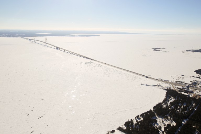 The pipes owned by Enbridge Energy Partners cross the bottom of the Straits of Mackinac in northern Michigan, a popular resort area. (AP Photo)