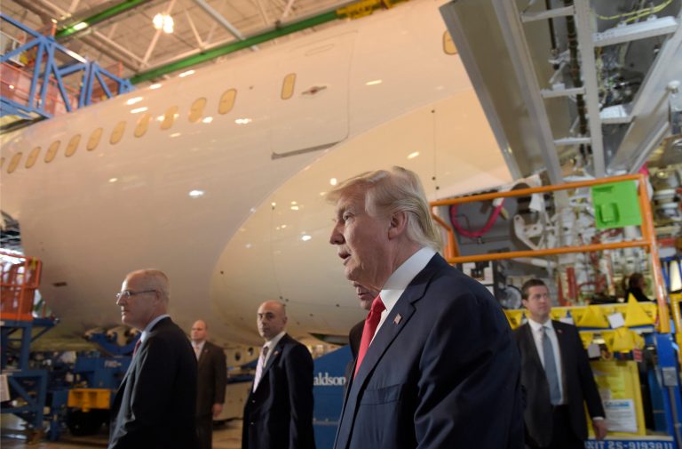 Trump, during a speech at Boeing in South Carolina on Friday, spoke of Air Force One. (AP Photo/Susan Walsh)