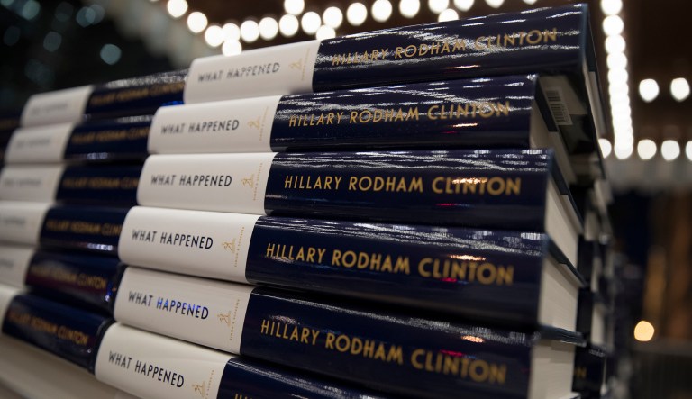 Stacks of Hillary Clinton's book 