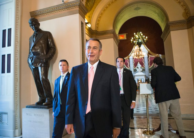 Speaker of the House John Boehner, R-Ohio, smiles as he walks to the floor of the House of Representatives as the GOP majority passed legislation to replace the No Child Left Behind law, in Washington, Friday, July 19. The Student Success Act reflects the long-held Republican premise that Washington has no business determining how local school systems are run. (AP/J. Scott Applewhite)