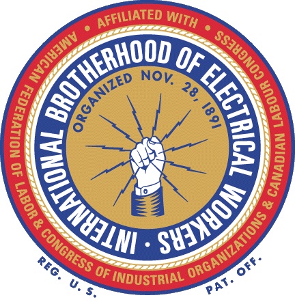 The International Brotherhood of Electrical Workers logo. (AP Photo)