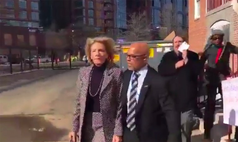 Bilal Ahmed Askaryar was charged with assault, according to Politico, in the effort to block Betsy DeVos from entering a public school. (Screenshot)