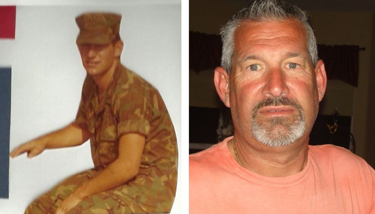 Left: Bruce Furtado as a young Marine. Right: Bruce Furtado in 2013.