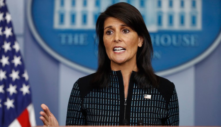 The Office of Special Counsel said U.S. Ambassador to the U.N. Nikki Haley violated the Hatch Act when she shared a tweet from President Trump endorsing a South Carolina congressional candidate. (AP Photo/Carolyn Kaster)