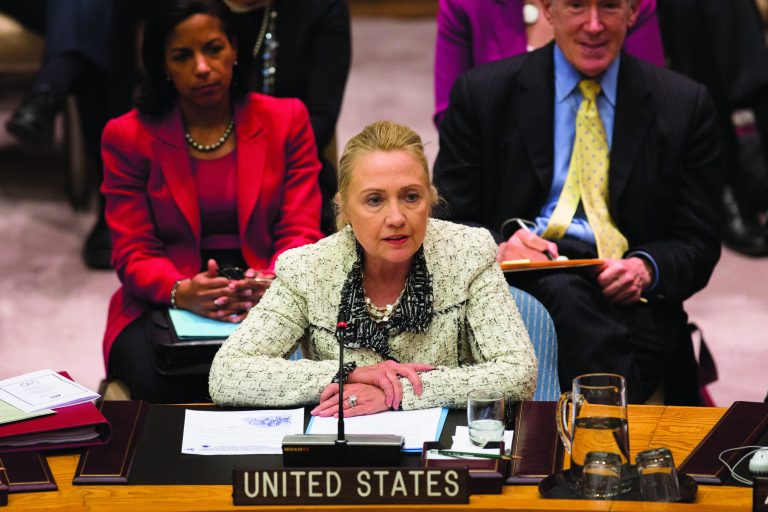 United States Secretary of State Hillary Clinton during a meeting of the Security Council during the 67th U.N. General Assembly, at U.N. headquarters, Wednesday, Sept. 26, 2012. (AP Photo/John Minchillo)