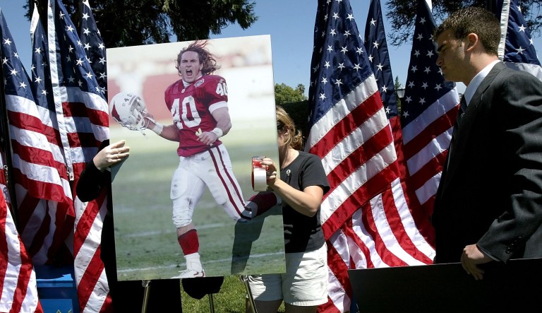 Tillman was an Army Ranger who was killed by friendly fire in 2004 after he turned down an Arizona Cardinals contract to enlist after 9/11. (AP Photo/Jeff Chiu)