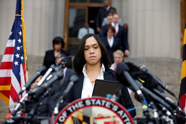 Marilyn Mosby, Baltimore state's attorney, approaches the podium to speak at a media availability, Friday, May 1, 2015 in Baltimore. (AP Photo/Alex Brandon)