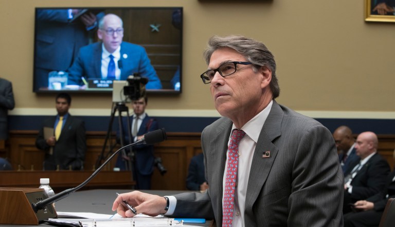 In making the remarks, he detoured to discuss how fossil fuels help to make the U.S. grid more reliable, and in turn, bring light to the streets so that women can walk at night in relative safety. (AP Photo/J. Scott Applewhite)