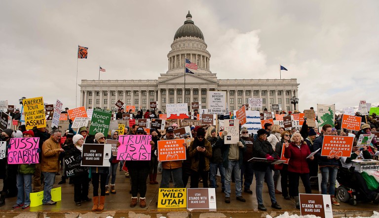 The president traveled to Utah on Monday to announce his decision to scale back the stateâs Bears Ears and Grand Staircase-Escalante National Monuments. (Trent Nelson/The Salt Lake Tribune via AP)
