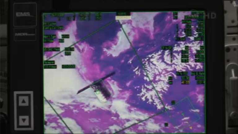 In this image from video provided by NASA the Cygnus spacecraft resupply vehicle approaches the International Space Station. (AP/NASA)