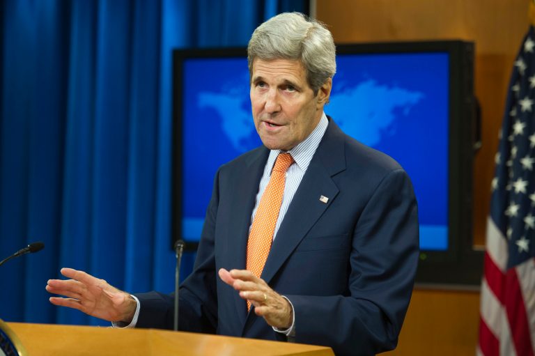 Secretary of State John Kerry speaks at the State Department in Washington, Thursday, June 25, 2015, to release it's annual human rights reports. The Obama administration has once again identified Iran and Cuba as serial human rights abusers even as it accelerates attempts to improve relations with both countries. (AP Photo/Cliff Owen)