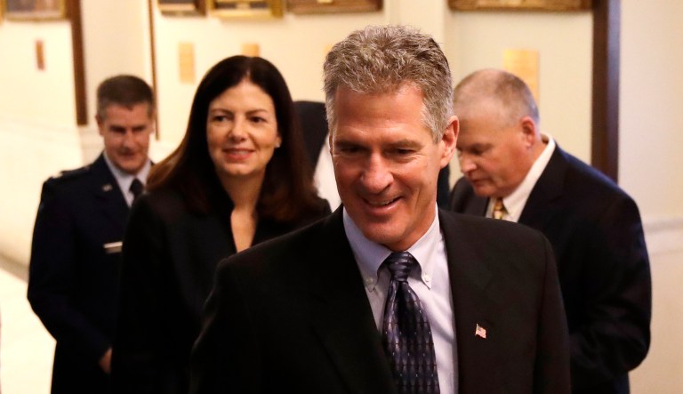 Brown, who briefly succeeded Ted Kennedy as a Republican senator from Massachusetts before being defeated by Democratic rival Elizabeth Warren, was easily confirmed Thursday afternoon. (AP Photo/Charles Krupa)