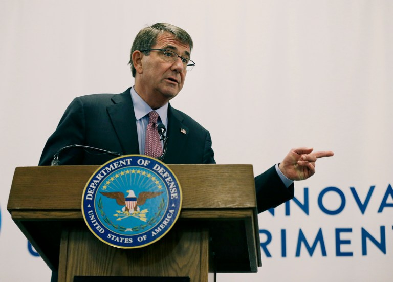 Defense Secretary Ash Carter spent Thursday morning at Naval Station Great Lakes, Ill., where he visited recruits in their barracks and asked why they were joining the military. (AP Photo/Elise Amendola)