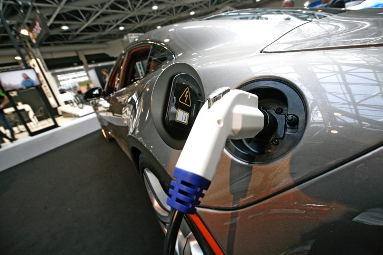 A Karma, an electric car made by Fisker, an American company based in Southern California, is on display during an exhibition in Monaco in March 2012. (AP Photo/Lionel Cironneau)
