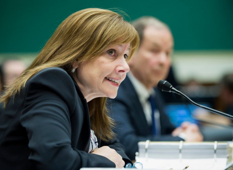 FILE - In this June 18, 2014 file photo, General Motors CEO Mary Barra testifies on Capitol Hill in Washington. Barra makes her second appearance before a Senate subcommittee investigating the company's handling of a defective ignition switch in small cars on Thursday, July 17, 2014. (AP Photo/Cliff Owen, File)