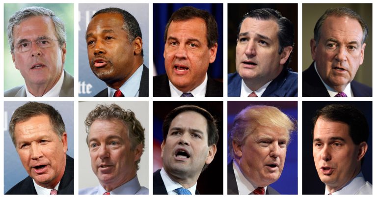 The candidates scheduled to participate in Fox News Channel Republican presidential debate main event on Thursday, Aug. 6, 2015. (AP Photos/File)