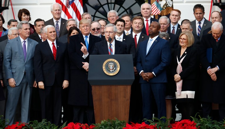 With the tax package passed and ready for the president's desk, Republicans are relieved to have gotten a big-ticket item done in 2017. (AP Photo/Carolyn Kaster)