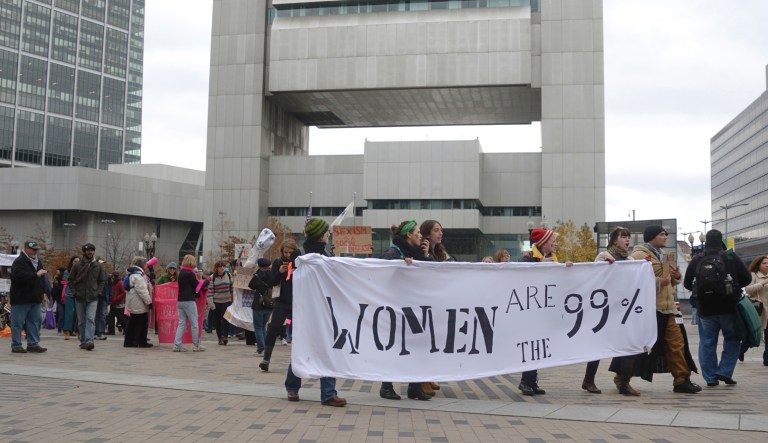 "Boston, Massachusetts, USA - December 4, 2011: A group of people participating in the Occupy Boston protest."