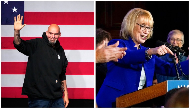 John Fetterman (left) and Sen. Maggie Hassan (D) (right)