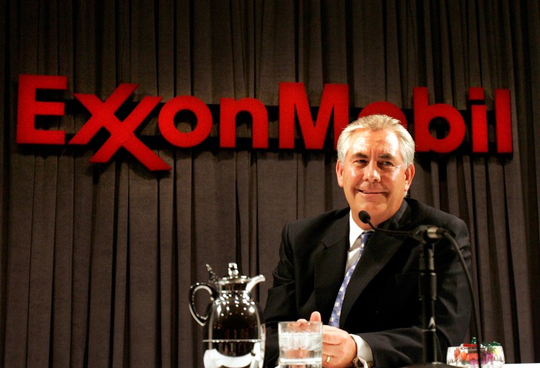 ExxonMobil Corp. chairman and chief executive Rex W. Tillerson smiles while speaking to reporters during a news conference after the shareholders meeting in Dallas on May 31, 2006.ÃÂ The chief of the world's largest oil and gas company joined a lawsuit to block construction of a water tower used for a hydraulic fracturing, or fracking, project near his suburban Dallas home, according to the Wall Street Journal.ÃÂ (AP Photo/LM Otero)