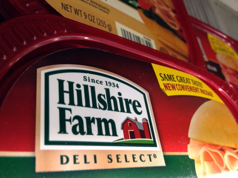 Packages of Hillshire Farm deli meat are displayed at a supermarket in Middleton, Mass., Monday, June 9, 2014. Tyson Foods Inc. has won a bidding war for Hillshire Brands, the maker of Jimmy Dean sausages and Ball Park hot dogs, with a $63 per share offer. (AP Photo/Elise Amendola)