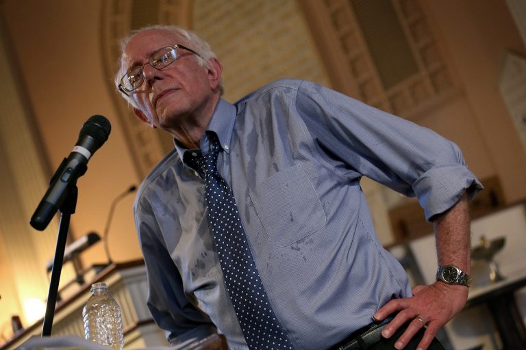 Democratic presidential candidate and U.S. Sen. Bernie Sanders, I-Vt., delivers remarks at a town meeting at the South Church May 27, 2015 in Portsmouth, New Hampshire. (Photo by Win McNamee/Getty Images)