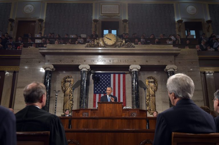 President Barack Obama delivers his State of the Union address to a joint session of Congress on Capitol Hill on Tuesday. (AP Photo/Mandel Ngan)