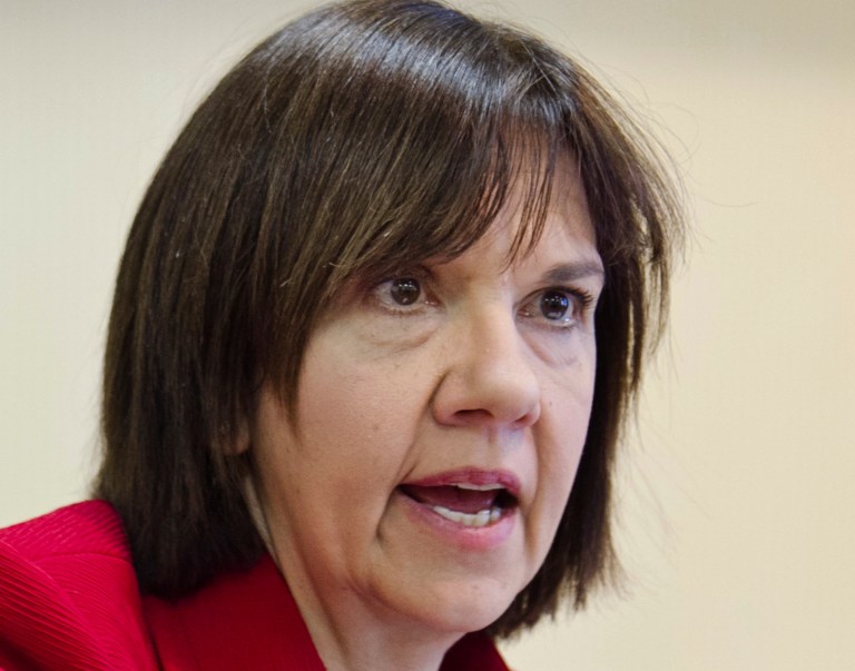 FILE - This Feb. 9, 2011 file photo shows Federal Energy Regulatory Commission (FERC) Acting Chair Cheryl LaFleur speaking in Omaha, Neb. LaFleur, the top federal energy regulator says her agency is taking steps to improve handling of classified national security information, following a report that officials improperly allowed widespread access to a document that outlined specific physical threats to the nation's electric grid. LaFleur told the Senate Energy Committee Thursday that employees are 