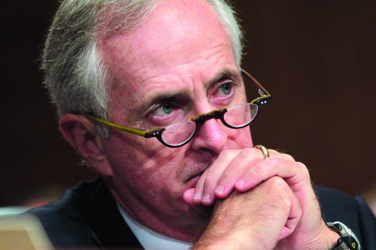 Sen. Bob Corker, R-Tenn., listens during a hearing on Capitol Hill in Washington. (AP Photo/J. Scott Applewhite)