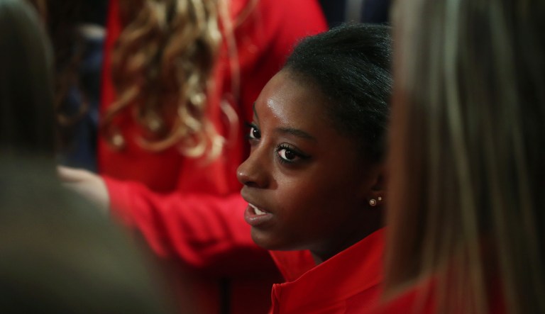 Olympic gold medal gymnast Simone Biles said Monday that she, too, was a victim of Dr. Larry Nassar. Nassar pleaded guilty in November to six counts of of first-degree criminal sexual conduct with minors he treated. (AP Photo/Manuel Balce Ceneta)