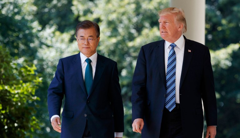 South Korean President Moon Jae-in's ruling party said President Trump should avoid 