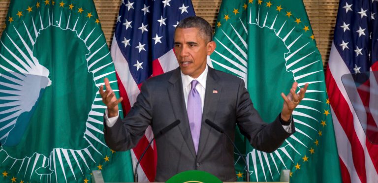 President Obama delivers a speech to the African Union in Addis Ababa, Ethiopia Tuesday. (AP Photo/Mulugeta Ayene)