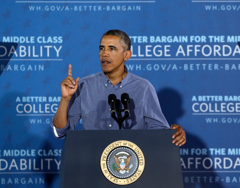 President Barack Obama speaks about affordable college education in Syracuse, N.Y. (AP/Mike Groll)