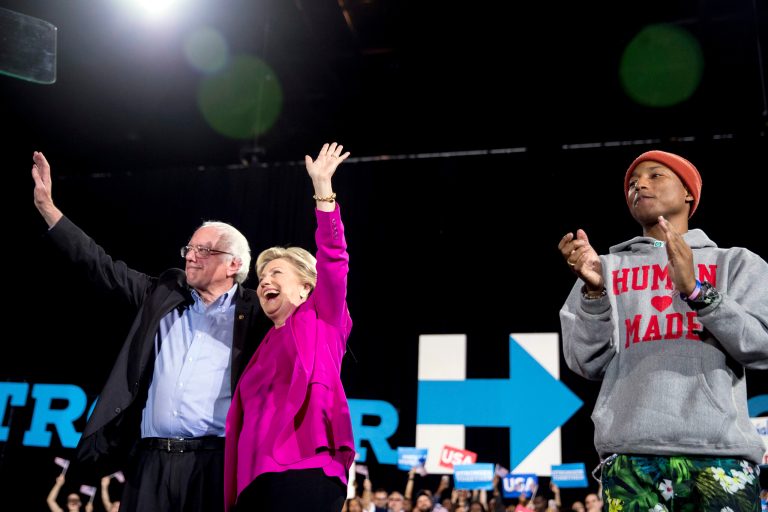 Singer and songwriter Pharrell Williams told attendees at a rally in Raleigh, N.C., on Thursday that he would rather have Hillary Clinton in control of America's nuclear weapons than Donald Trump because she understands how to bring 