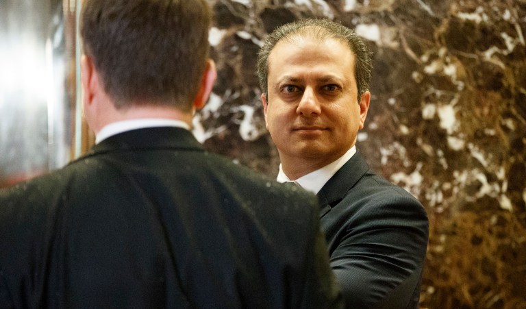 Preet Bharara has been a vocal critic of the president since he and 46 other U.S. attorneys were let go by the Trump administration in March. (AP Photo/Evan Vucci)
