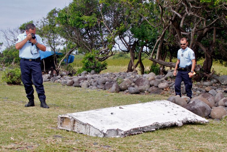 A piece of wreckage form a Boeing 777 washed ashore this weekend on the coast of Mozambique. (AP Photo/Lucas Marie,File)
