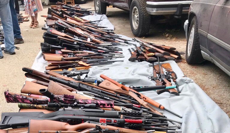 Firearms are piled up in Los Angeles.