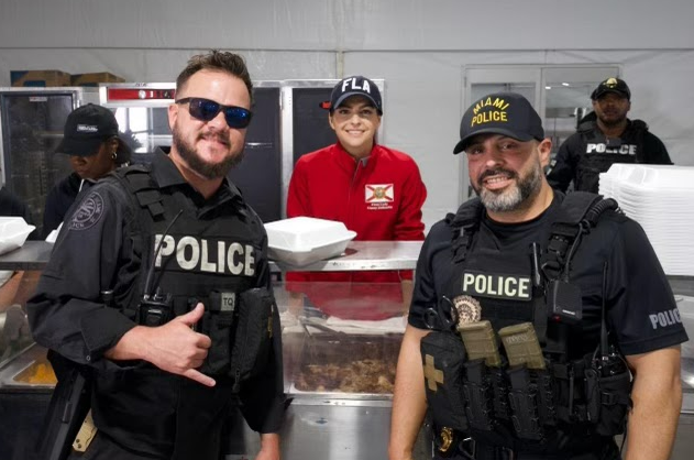 Florida first lady Casey DeSantis visited the First Responder Base Camp in Lee County, Florida to help distribute meals and meet with first responders aiding in Hurricane Ian recovery and response, Monday, Oct. 3, 2022.