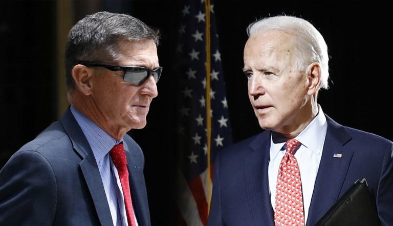 Michael Flynn (left) and Joe Biden are seen.