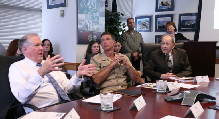 Frank Kendall, the former undersecretary of Defense for acquisition, technology and logistics, visited with Vice Adm. William Hilarides, commander of Naval Sea Systems Command and acquisition workforce in 2013.
