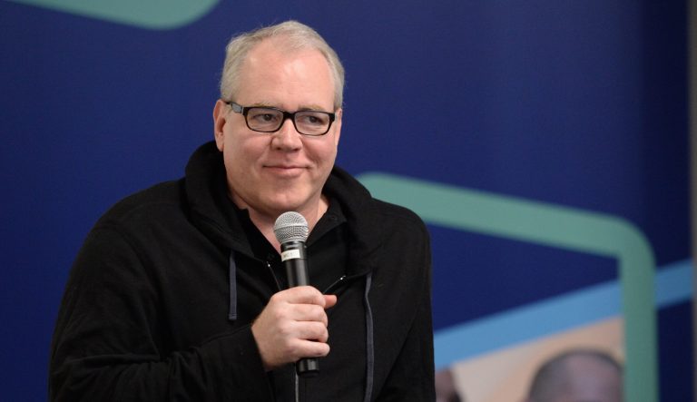 Writer Bret Easton Ellis speaking at the Fullscreen Press Breakfast at Fullscreen offices on Monday, April 25, 2016, in New York.