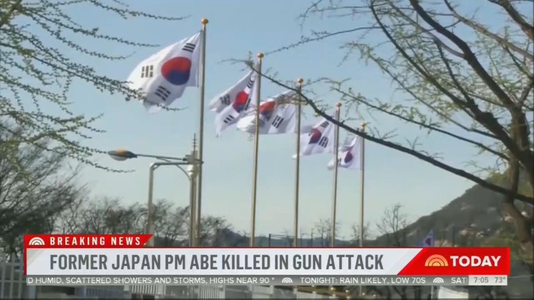Today displays South Korean flag to discuss former Japanese PM assassination