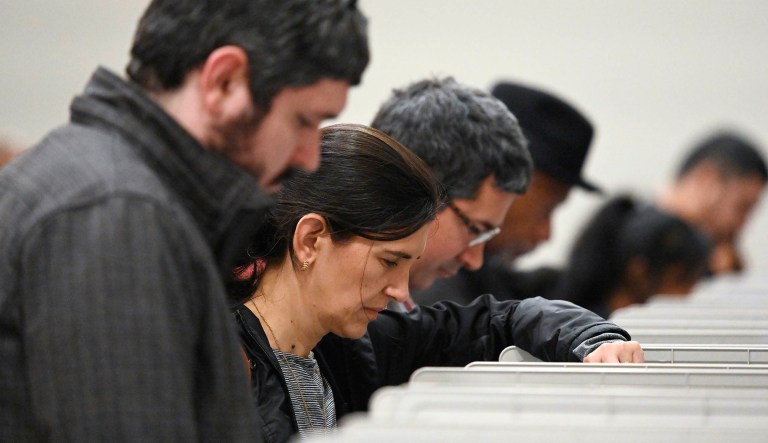 People cast their ballots ahead of the Tuesday, Nov. 6, general election at Jim Miller Park, Saturday, Oct. 27, 2018, in Marietta, Ga.