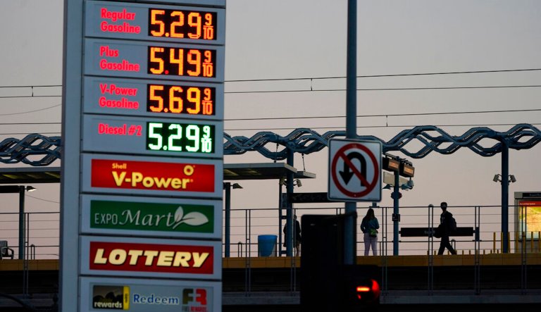 Gas prices are listed at 1.239 for unleaded and 1.739 for premium at a Sam's Club gas station in Oklahoma City, Wednesday, March 18, 2020. Rising stockpiles and lowered demand are contributing to the low prices. 