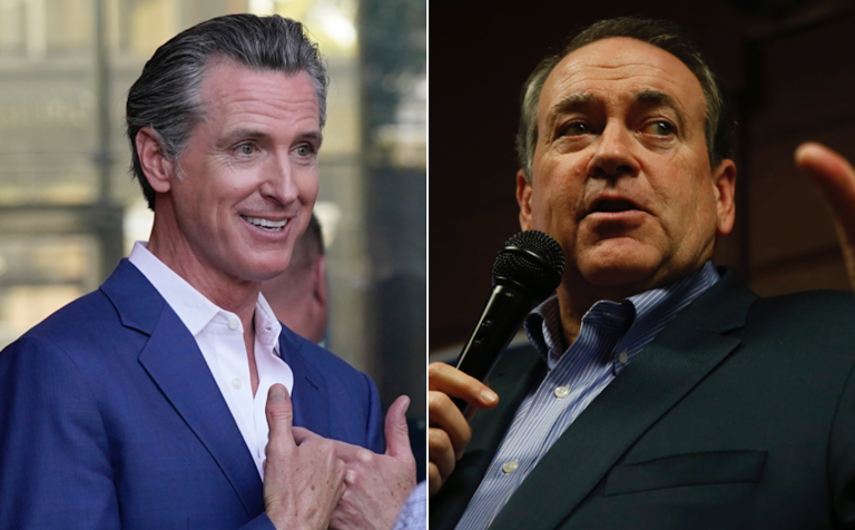 Gov. Gavin Newsom (D-CA) (left) and former Gov. Mike Huckabee (R-AR).