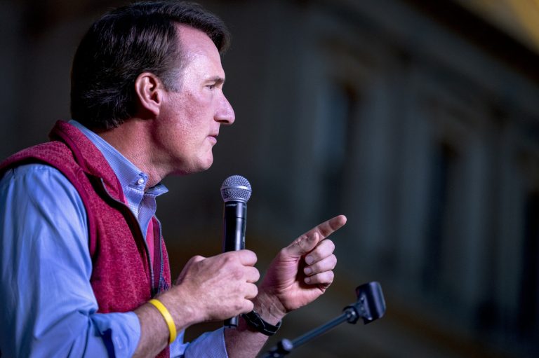 Glenn Youngkin, governor of Virginia, speaks during the Red Wave Party following the MIGOP Nominating Convention in Lansing, Michigan, on Aug. 27.