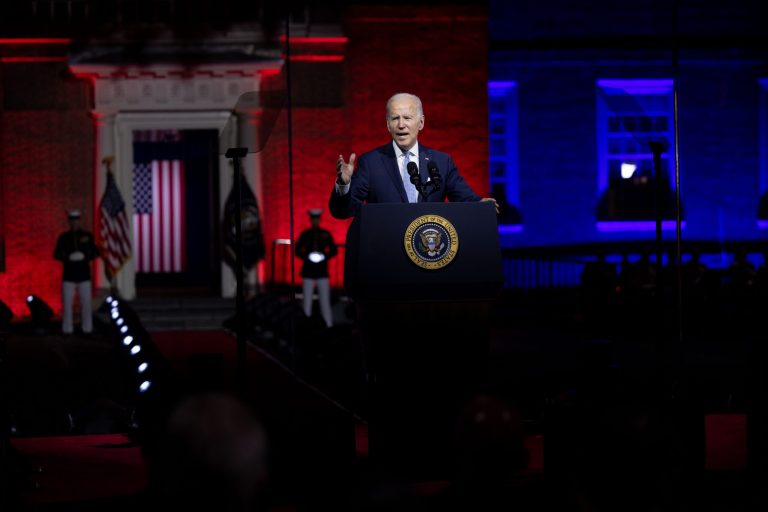 President Joe Biden gives a speech on protecting American democracy in front of Independence Hall in Philadelphia on September 1st.