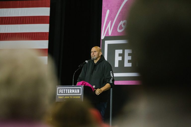 John Fetterman, lieutenant governor of Pennsylvania and Democratic senate candidate, at a rally at Montgomery County Community College in Blue Bell, Pennsylvania, US, on Sept. 11.
